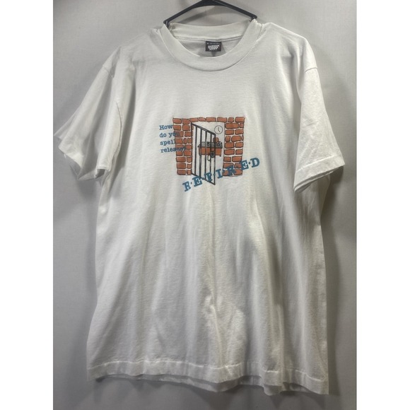 Single Stitch Funny T‎ Shirt How Do You Spell Release RETIRED Screen Stars Best - Picture 1 of 8